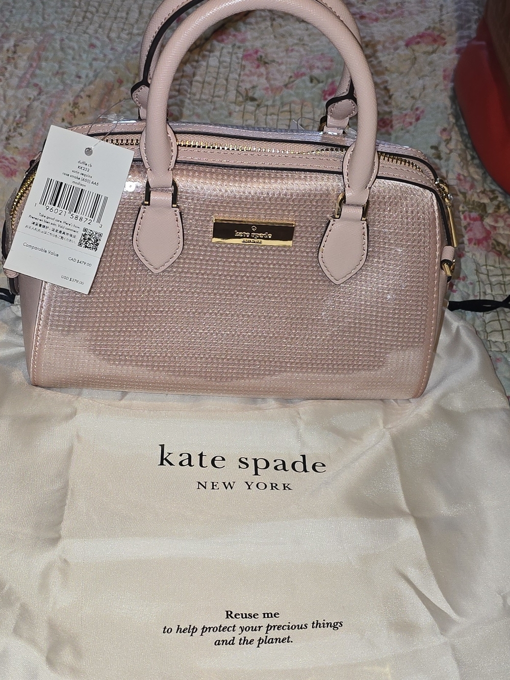 *SALE* NWT Kate Spade Madison Sequin Small Dolly Duffle - Rose Smoke Mini Bag